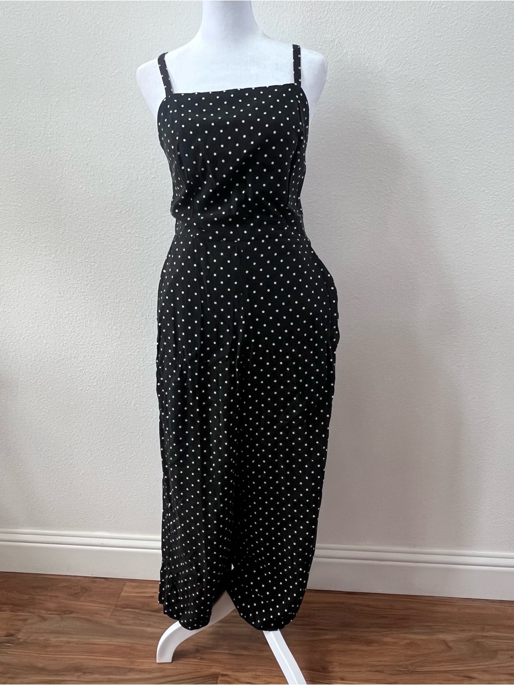 Old Navy Black Polka Dot Jumpsuit with Slim Straps